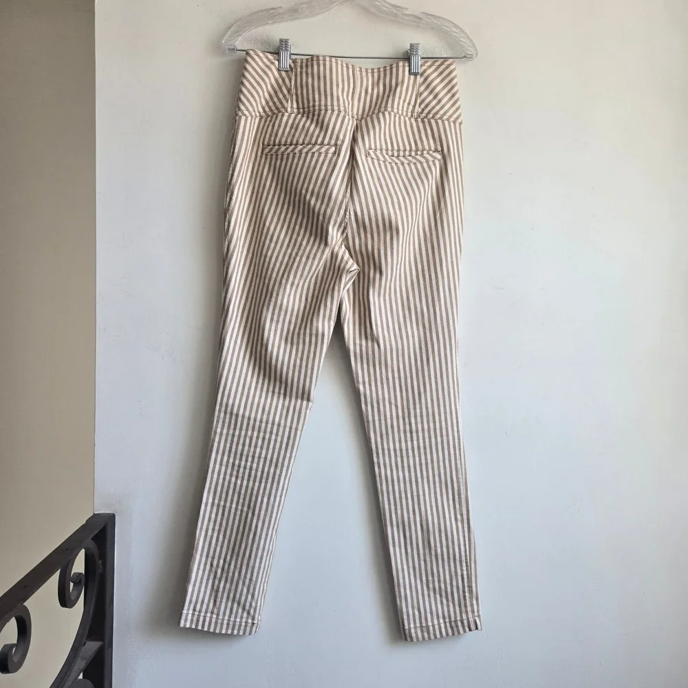 Free People 6 Striped Trousers Women Tan Excellent High Rise Button Fly Skinny